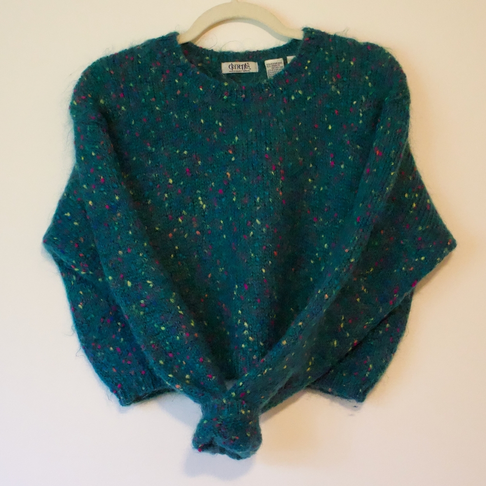 Vintage | Cropped Teal Green Funfetti Mohair Wool Sweater